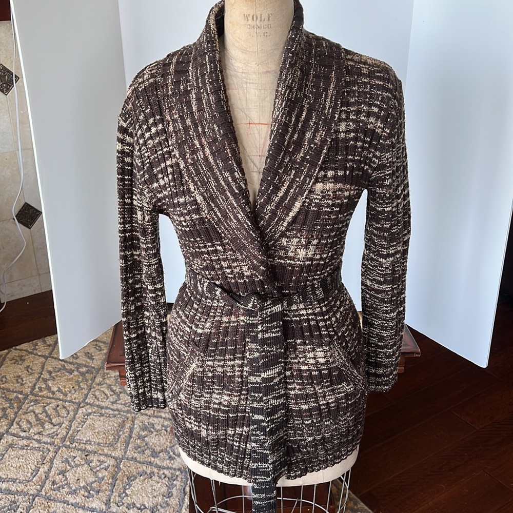 Vtg 70s Joseph Tricot shawl collar virgin wool cardigan sweater w belt